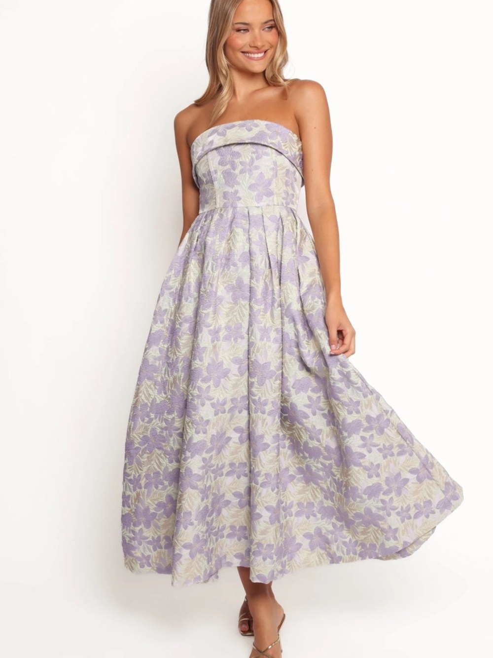 Petal & Pup Lavender and Cream Strapless Floral Midi Dress - Picture 2 of 5